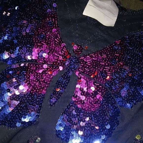 Vntg Iris Multicolor Sequin Butterfly Top - Picture 9 of 9